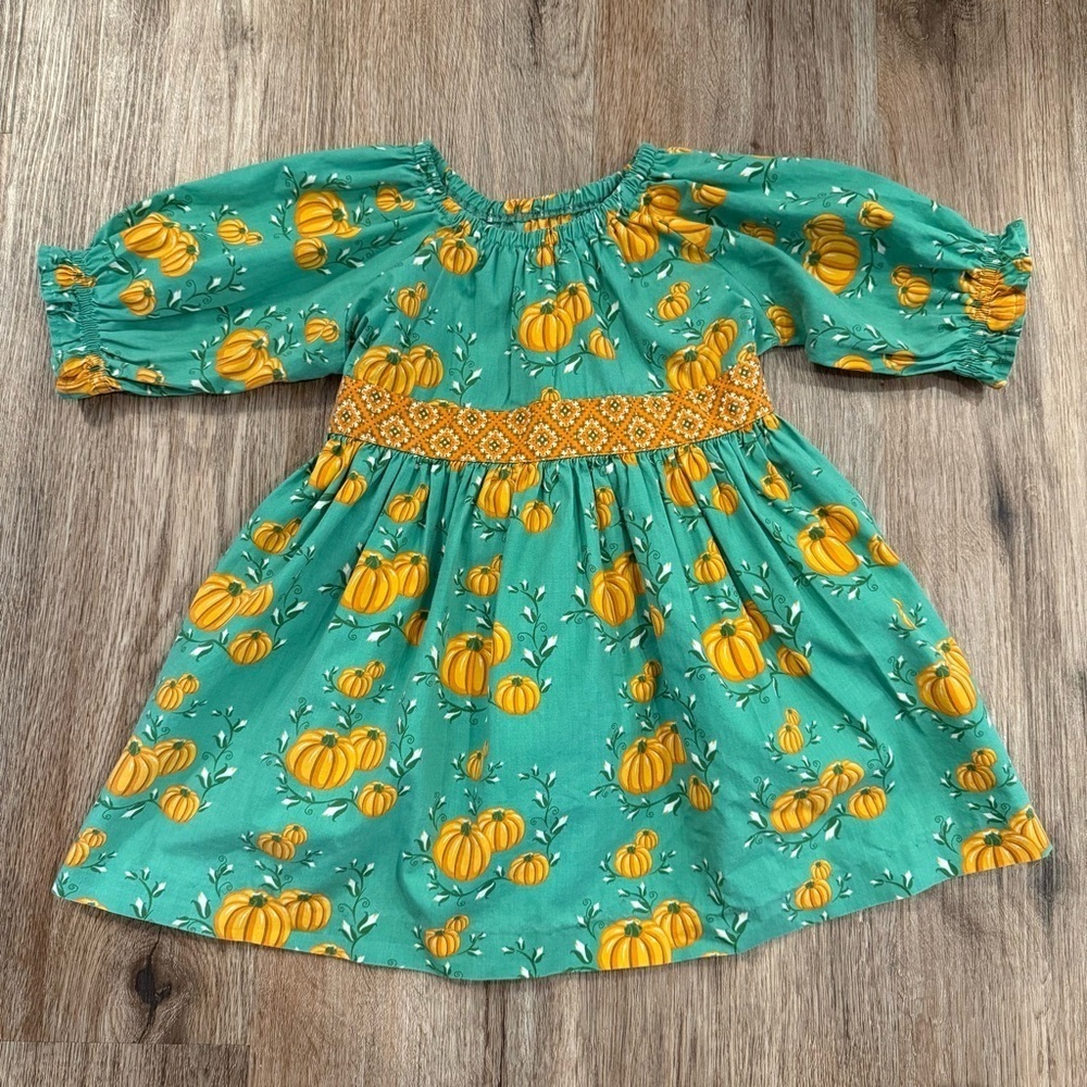 Eleanor Rose Blouse Girls Size 5/6 Teal Orange Pumpkins Ruffles Long Tunic Fall